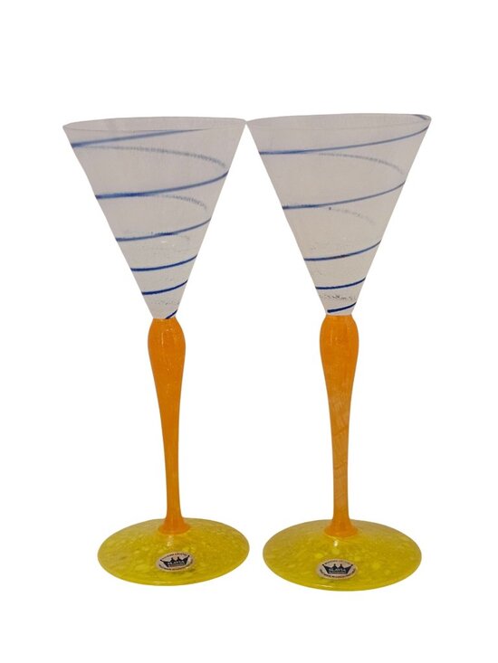 Slavia Other - 2 Czech Slavia Glassworks Cocktail Glass Post modern art glass vtg Bohemian 8.5